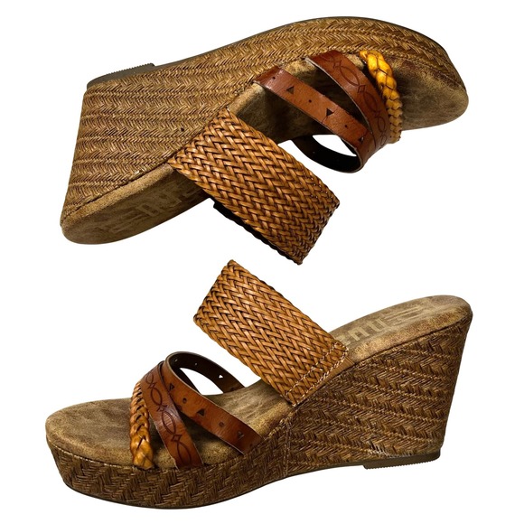 Brown Woven Wedge Sandals - Picture 1 of 8